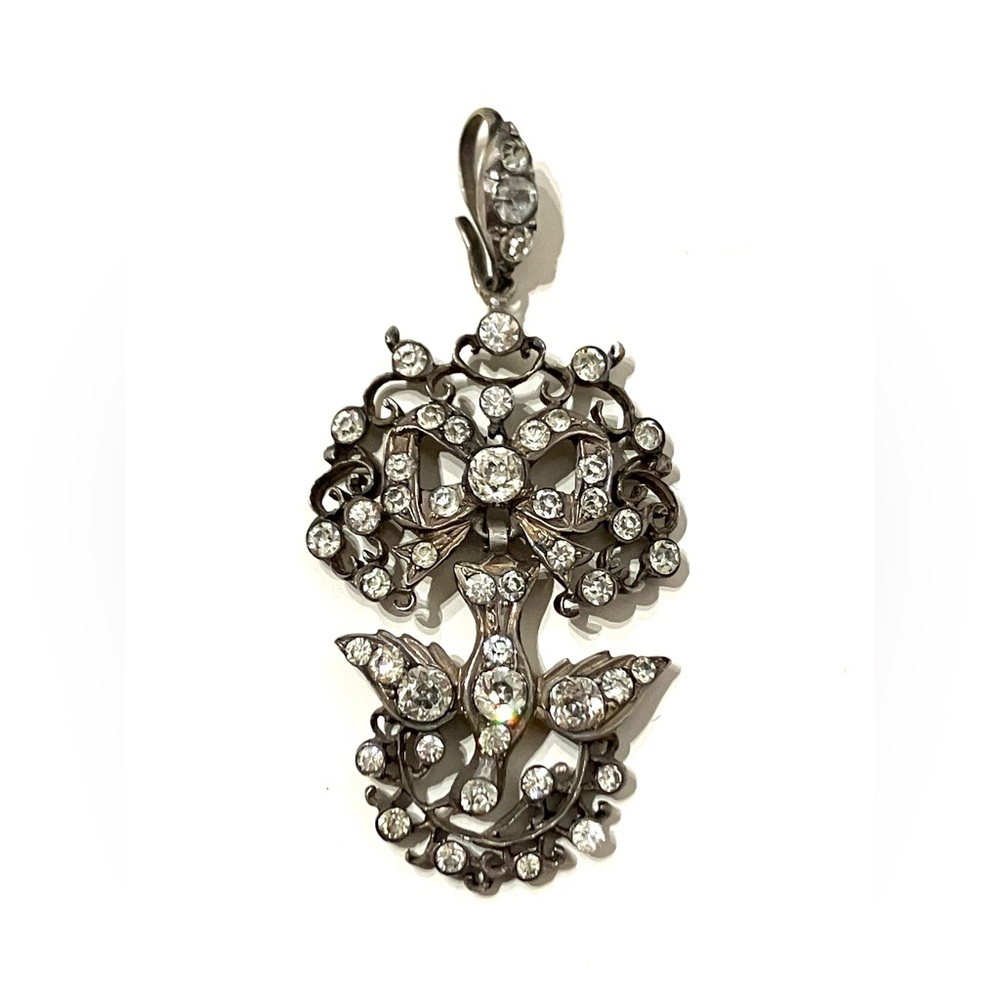Antique Silver Paste Stones Swallow Bow Pendant